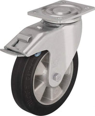 Blickle - 6-1/2" Diam x 2" Wide x 7-61/64" OAH Top Plate Mount Swivel Caster with Brake - Solid Rubber, 880 Lb Capacity, Ball Bearing, 5-1/2 x 4-3/8" Plate - Exact Industrial Supply