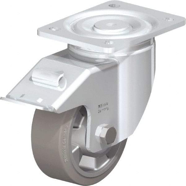 Blickle - 5" Diam x 2" Wide x 6-11/16" OAH Top Plate Mount Swivel Caster with Brake - Solid Rubber, 594 Lb Capacity, Ball Bearing, 5-1/2 x 4-3/8" Plate - Exact Industrial Supply