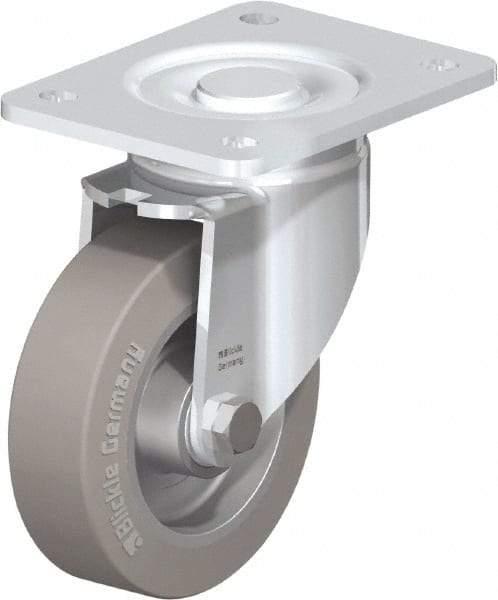 Blickle - 5" Diam x 1-9/16" Wide x 6-1/2" OAH Top Plate Mount Swivel Caster - Solid Rubber, 550 Lb Capacity, Ball Bearing, 5-1/2 x 4-3/8" Plate - Exact Industrial Supply