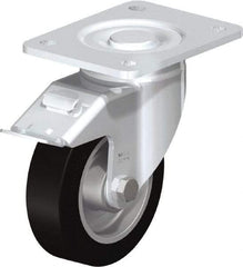 Blickle - 5" Diam x 1-9/16" Wide x 6-1/2" OAH Top Plate Mount Swivel Caster with Brake - Solid Rubber, 550 Lb Capacity, Ball Bearing, 5-1/2 x 4-3/8" Plate - Exact Industrial Supply