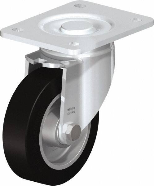 Blickle - 5" Diam x 1-9/16" Wide x 6-1/2" OAH Top Plate Mount Swivel Caster - Solid Rubber, 550 Lb Capacity, Ball Bearing, 5-1/2 x 4-3/8" Plate - Exact Industrial Supply