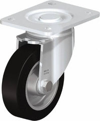 Blickle - 5" Diam x 1-9/16" Wide x 6-1/2" OAH Top Plate Mount Swivel Caster - Solid Rubber, 550 Lb Capacity, Ball Bearing, 5-1/2 x 4-3/8" Plate - Exact Industrial Supply