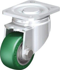 Blickle - 3" Diam x 1-9/16" Wide x 4-23/32" OAH Top Plate Mount Swivel Caster - Polyurethane-Elastomer Blickle Softhane, 506 Lb Capacity, Ball Bearing, 3-15/16 x 3-3/8" Plate - Exact Industrial Supply