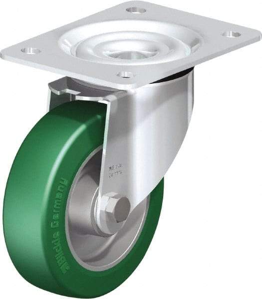 Blickle - 5" Diam x 1-37/64" Wide x 6-7/64" OAH Top Plate Mount Swivel Caster - Polyurethane-Elastomer Blickle Softhane, 770 Lb Capacity, Ball Bearing, 5-1/2 x 4-3/8" Plate - Exact Industrial Supply