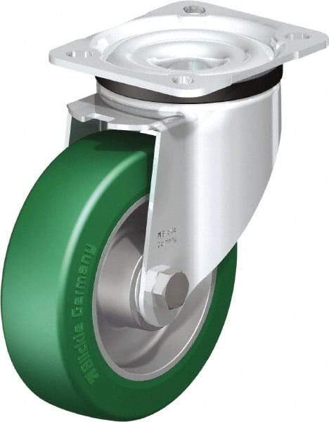 Blickle - 5" Diam x 1-37/64" Wide x 6-7/64" OAH Top Plate Mount Swivel Caster - Polyurethane-Elastomer Blickle Softhane, 770 Lb Capacity, Ball Bearing, 3-15/16 x 3-3/8" Plate - Exact Industrial Supply