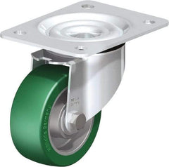 Blickle - 4" Diam x 1-37/64" Wide x 5-7/64" OAH Top Plate Mount Swivel Caster - Polyurethane-Elastomer Blickle Softhane, 660 Lb Capacity, Ball Bearing, 5-1/2 x 4-3/8" Plate - Exact Industrial Supply
