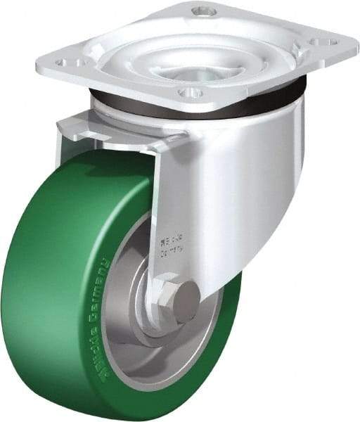 Blickle - 4" Diam x 1-37/64" Wide x 5-7/64" OAH Top Plate Mount Swivel Caster - Polyurethane-Elastomer Blickle Softhane, 660 Lb Capacity, Ball Bearing, 3-15/16 x 3-3/8" Plate - Exact Industrial Supply