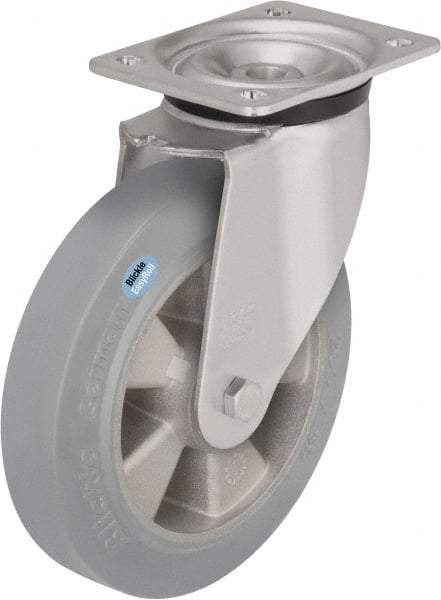 Blickle - 8" Diam x 1-31/32" Wide x 9-41/64" OAH Top Plate Mount Swivel Caster - Solid Rubber, 1,100 Lb Capacity, Ball Bearing, 5-1/2 x 4-3/8" Plate - Exact Industrial Supply