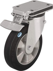 Blickle - 6-1/2" Diam x 1-31/32" Wide x 8-5/8" OAH Top Plate Mount Swivel Caster with Brake - Solid Rubber, 880 Lb Capacity, Ball Bearing, 5-1/2 x 4-3/8" Plate - Exact Industrial Supply