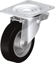Blickle - 5" Diam x 1-37/64" Wide x 6-7/64" OAH Top Plate Mount Swivel Caster with Brake - Solid Rubber, 550 Lb Capacity, Ball Bearing, 5-1/2 x 4-3/8" Plate - Exact Industrial Supply