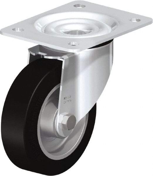Blickle - 5" Diam x 1-37/64" Wide x 6-7/64" OAH Top Plate Mount Swivel Caster - Solid Rubber, 550 Lb Capacity, Ball Bearing, 5-1/2 x 4-3/8" Plate - Exact Industrial Supply