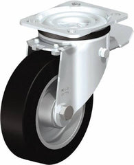 Blickle - 5" Diam x 1-37/64" Wide x 6-7/64" OAH Top Plate Mount Swivel Caster with Brake - Solid Rubber, 550 Lb Capacity, Ball Bearing, 3-15/16 x 3-3/8" Plate - Exact Industrial Supply