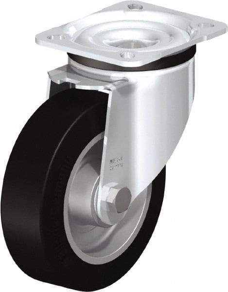 Blickle - 5" Diam x 1-37/64" Wide x 6-7/64" OAH Top Plate Mount Swivel Caster - Solid Rubber, 550 Lb Capacity, Ball Bearing, 3-15/16 x 3-3/8" Plate - Exact Industrial Supply