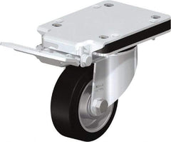 Blickle - 4" Diam x 1-37/64" Wide x 5-5/32" OAH Top Plate Mount Swivel Caster with Brake - Solid Rubber, 440 Lb Capacity, Ball Bearing, 5-1/2 x 4-3/8" Plate - Exact Industrial Supply