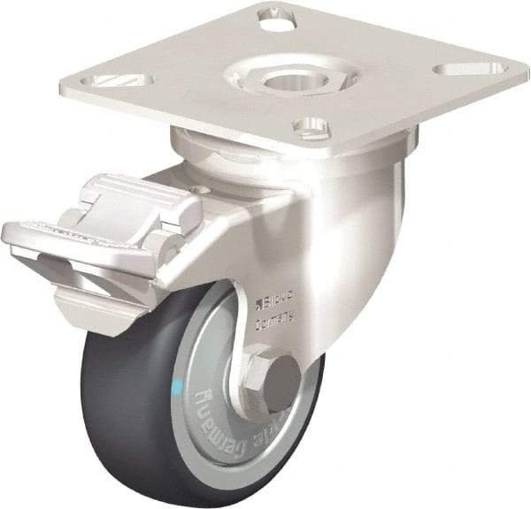 Blickle - 2" Diam x 3/4" Wide x 2-51/64" OAH Top Plate Mount Swivel Caster with Brake - Thermoplastic Rubber Elastomer (TPE), 110 Lb Capacity, Ball Bearing, 2-3/8 x 2-3/8" Plate - Exact Industrial Supply