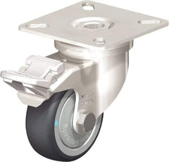 Blickle - 2" Diam x 3/4" Wide x 2-51/64" OAH Top Plate Mount Swivel Caster with Brake - Thermoplastic Rubber Elastomer (TPE), 110 Lb Capacity, Ball Bearing, 2-3/8 x 2-3/8" Plate - Exact Industrial Supply