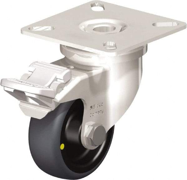 Blickle - 2" Diam x 3/4" Wide x 2-51/64" OAH Top Plate Mount Swivel Caster with Brake - Thermoplastic Rubber Elastomer (TPE), 66 Lb Capacity, Plain Bore Bearing, 2-3/8 x 2-3/8" Plate - Exact Industrial Supply