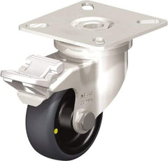 Blickle - 2" Diam x 3/4" Wide x 2-51/64" OAH Top Plate Mount Swivel Caster with Brake - Thermoplastic Rubber Elastomer (TPE), 66 Lb Capacity, Plain Bore Bearing, 2-3/8 x 2-3/8" Plate - Exact Industrial Supply