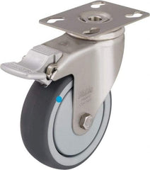 Blickle - 3" Diam x 1-1/4" Wide x 4-3/8" OAH Top Plate Mount Swivel Caster with Brake - Thermoplastic Rubber Elastomer (TPE), 220 Lb Capacity, Ball Bearing, 3-9/16 x 2-5/8" Plate - Exact Industrial Supply
