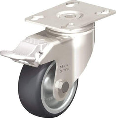 Blickle - 3" Diam x 1-1/4" Wide x 4-3/8" OAH Top Plate Mount Swivel Caster with Brake - Thermoplastic Rubber Elastomer (TPE), 220 Lb Capacity, Plain Bore Bearing, 3-9/16 x 2-5/8" Plate - Exact Industrial Supply