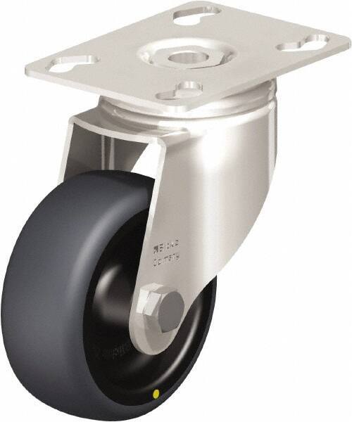 Blickle - 3" Diam x 1-1/4" Wide x 4-3/8" OAH Top Plate Mount Swivel Caster - Thermoplastic Rubber Elastomer (TPE), 143 Lb Capacity, Plain Bore Bearing, 3-9/16 x 2-5/8" Plate - Exact Industrial Supply