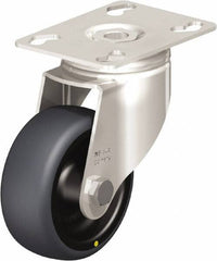 Blickle - 3" Diam x 1-1/4" Wide x 4-3/8" OAH Top Plate Mount Swivel Caster - Thermoplastic Rubber Elastomer (TPE), 143 Lb Capacity, Plain Bore Bearing, 3-9/16 x 2-5/8" Plate - Exact Industrial Supply