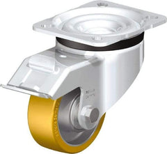 Blickle - 3" Diam x 1-11/64" Wide x 4-21/64" OAH Top Plate Mount Swivel Caster with Brake - Polyurethane-Elastomer Blickle Extrathane, 396 Lb Capacity, Ball Bearing, 3-15/16 x 3-3/8" Plate - Exact Industrial Supply