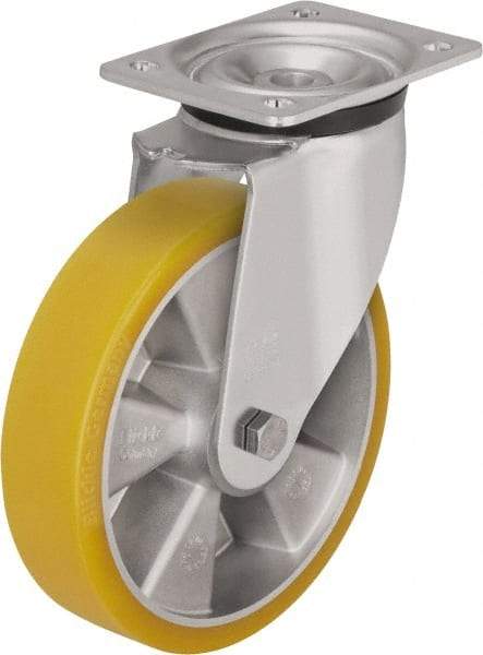 Blickle - 5" Diam x 2-1/8" Wide x 6-11/16" OAH Top Plate Mount Swivel Caster - Polyurethane-Elastomer Blickle Extrathane, 990 Lb Capacity, Ball Bearing, 5-1/2 x 4-3/8" Plate - Exact Industrial Supply