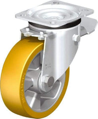 Blickle - 5" Diam x 1-9/16" Wide x 6-7/64" OAH Top Plate Mount Swivel Caster with Brake - Polyurethane-Elastomer Blickle Extrathane, 770 Lb Capacity, Ball Bearing, 3-15/16 x 3-3/8" Plate - Exact Industrial Supply