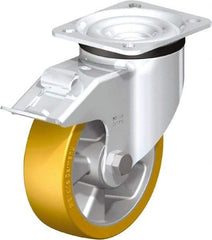 Blickle - 5" Diam x 1-9/16" Wide x 6-7/64" OAH Top Plate Mount Swivel Caster with Brake - Polyurethane-Elastomer Blickle Extrathane, 770 Lb Capacity, Ball Bearing, 3-15/16 x 3-3/8" Plate - Exact Industrial Supply