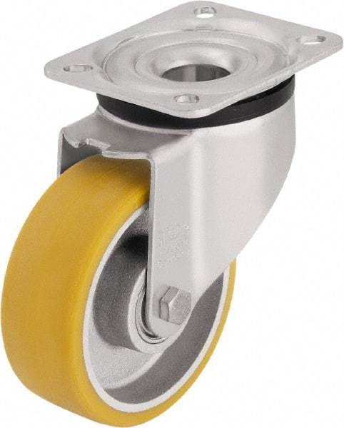 Blickle - 3" Diam x 1-11/64" Wide x 4-21/64" OAH Top Plate Mount Swivel Caster - Polyurethane-Elastomer Blickle Extrathane, 396 Lb Capacity, Ball Bearing, 3-15/16 x 3-3/8" Plate - Exact Industrial Supply