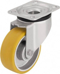 Blickle - 4" Diam x 1-9/16" Wide x 5-7/64" OAH Top Plate Mount Swivel Caster - Polyurethane-Elastomer Blickle Extrathane, 550 Lb Capacity, Ball Bearing, 3-15/16 x 3-3/8" Plate - Exact Industrial Supply