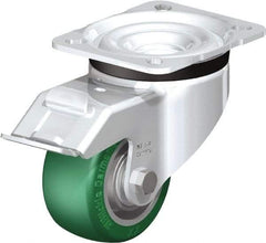 Blickle - 3" Diam x 1-9/16" Wide x 4-21/64" OAH Top Plate Mount Swivel Caster with Brake - Polyurethane-Elastomer Blickle Softhane, 506 Lb Capacity, Ball Bearing, 3-15/16 x 3-3/8" Plate - Exact Industrial Supply