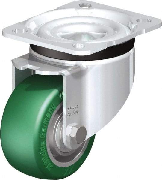 Blickle - 3" Diam x 1-9/16" Wide x 4-21/64" OAH Top Plate Mount Swivel Caster - Polyurethane-Elastomer Blickle Softhane, 506 Lb Capacity, Ball Bearing, 3-15/16 x 3-3/8" Plate - Exact Industrial Supply
