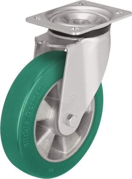 Blickle - 5" Diam x 2-1/8" Wide x 6-11/16" OAH Top Plate Mount Swivel Caster - Polyurethane-Elastomer Blickle Softhane, 990 Lb Capacity, Ball Bearing, 5-1/2 x 4-3/8" Plate - Exact Industrial Supply