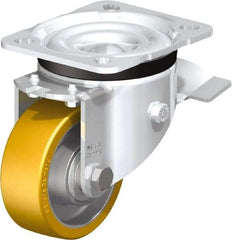 Blickle - 3" Diam x 1-11/64" Wide x 4-21/64" OAH Top Plate Mount Swivel Caster with Brake - Polyurethane-Elastomer Blickle Extrathane, 396 Lb Capacity, Ball Bearing, 3-15/16 x 3-3/8" Plate - Exact Industrial Supply