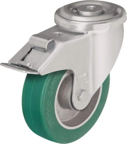 Blickle - 5" Diam x 1-37/64" Wide x 6-7/64" OAH Hollow Kingpin Mount Swivel Caster with Brake - Polyurethane-Elastomer Blickle Softhane, 770 Lb Capacity, Ball Bearing, Hollow Kingpin Stem - Exact Industrial Supply