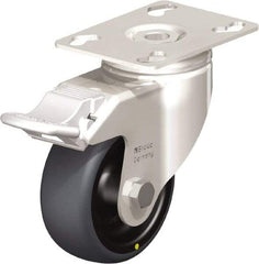 Blickle - 3" Diam x 1-1/4" Wide x 4-3/8" OAH Top Plate Mount Swivel Caster with Brake - Thermoplastic Rubber Elastomer (TPE), 143 Lb Capacity, Plain Bore Bearing, 3-9/16 x 2-5/8" Plate - Exact Industrial Supply