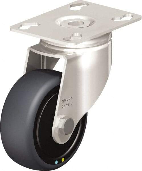 Blickle - 3" Diam x 1-1/4" Wide x 4-3/8" OAH Top Plate Mount Swivel Caster - Thermoplastic Rubber Elastomer (TPE), 143 Lb Capacity, Ball Bearing, 3-9/16 x 2-5/8" Plate - Exact Industrial Supply