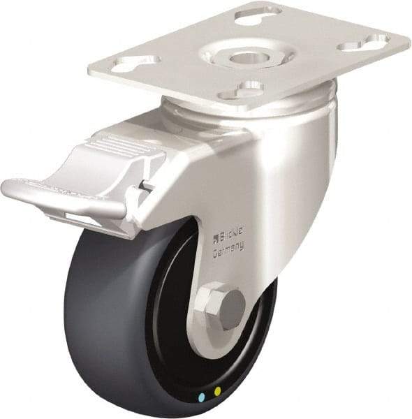 Blickle - 3" Diam x 1-1/4" Wide x 4-3/8" OAH Top Plate Mount Swivel Caster with Brake - Thermoplastic Rubber Elastomer (TPE), 143 Lb Capacity, Ball Bearing, 3-9/16 x 2-5/8" Plate - Exact Industrial Supply