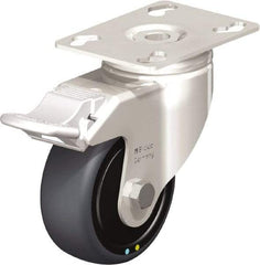 Blickle - 3" Diam x 1-1/4" Wide x 4-3/8" OAH Top Plate Mount Swivel Caster with Brake - Thermoplastic Rubber Elastomer (TPE), 143 Lb Capacity, Ball Bearing, 3-9/16 x 2-5/8" Plate - Exact Industrial Supply