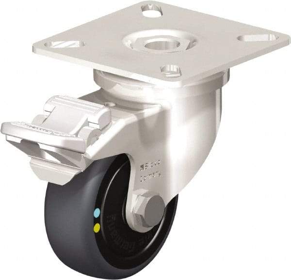 Blickle - 2" Diam x 3/4" Wide x 2-51/64" OAH Top Plate Mount Swivel Caster with Brake - Thermoplastic Rubber Elastomer (TPE), 66 Lb Capacity, Ball Bearing, 2-3/8 x 2-3/8" Plate - Exact Industrial Supply