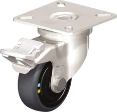 Blickle - 2" Diam x 3/4" Wide x 2-51/64" OAH Top Plate Mount Swivel Caster with Brake - Thermoplastic Rubber Elastomer (TPE), 66 Lb Capacity, Ball Bearing, 2-3/8 x 2-3/8" Plate - Exact Industrial Supply
