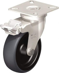 Blickle - 3" Diam x 63/64" Wide x 3-15/16" OAH Top Plate Mount Swivel Caster with Brake - Thermoplastic Rubber Elastomer (TPE), 165 Lb Capacity, Plain Bore Bearing, 2-3/8 x 2-3/8" Plate - Exact Industrial Supply