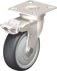 Blickle - 3" Diam x 63/64" Wide x 3-15/16" OAH Top Plate Mount Swivel Caster with Brake - Thermoplastic Rubber Elastomer (TPE), 165 Lb Capacity, Ball Bearing, 2-3/8 x 2-3/8" Plate - Exact Industrial Supply
