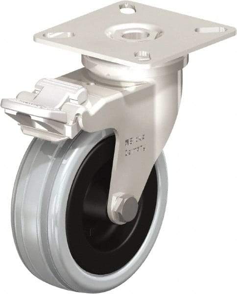 Blickle - 3" Diam x 63/64" Wide x 3-15/16" OAH Top Plate Mount Swivel Caster with Brake - Solid Rubber, 132 Lb Capacity, Plain Bore Bearing, 2-3/8 x 2-3/8" Plate - Exact Industrial Supply