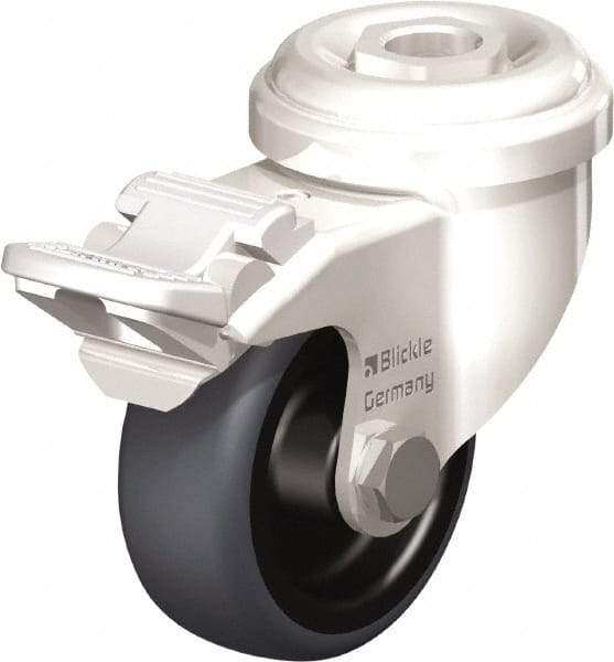 Blickle - 2" Diam x 3/4" Wide x 2-23/32" OAH Hollow Kingpin Mount Swivel Caster with Brake - Thermoplastic Rubber Elastomer (TPE), 110 Lb Capacity, Plain Bore Bearing, Hollow Kingpin Stem - Exact Industrial Supply
