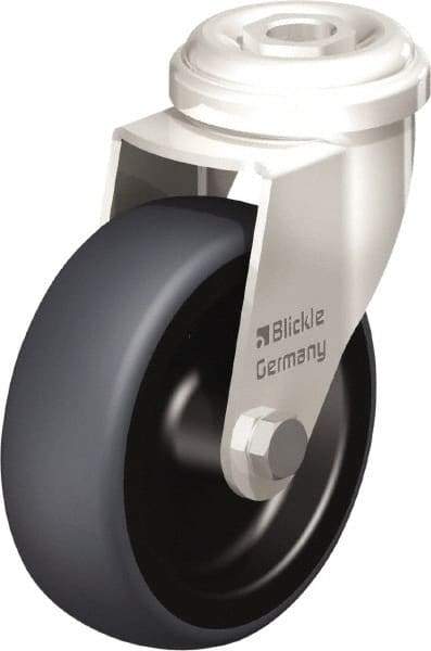 Blickle - 3" Diam x 63/64" Wide x 3-27/32" OAH Hollow Kingpin Mount Swivel Caster - Thermoplastic Rubber Elastomer (TPE), 165 Lb Capacity, Plain Bore Bearing, Hollow Kingpin Stem - Exact Industrial Supply