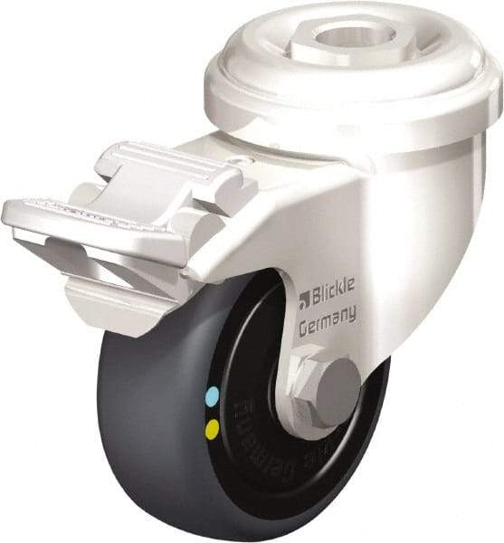 Blickle - 2" Diam x 3/4" Wide x 2-23/32" OAH Hollow Kingpin Mount Swivel Caster with Brake - Thermoplastic Rubber Elastomer (TPE), 66 Lb Capacity, Ball Bearing, Hollow Kingpin Stem - Exact Industrial Supply
