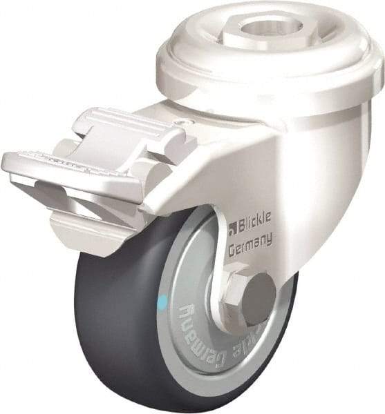 Blickle - 2" Diam x 3/4" Wide x 2-23/32" OAH Hollow Kingpin Mount Swivel Caster with Brake - Thermoplastic Rubber Elastomer (TPE), 110 Lb Capacity, Ball Bearing, Hollow Kingpin Stem - Exact Industrial Supply